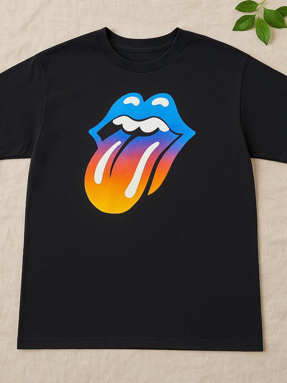 Classic Rock Tongue Graphic T-Shirt – Colorful Lips & Tongue – Black Music Tee